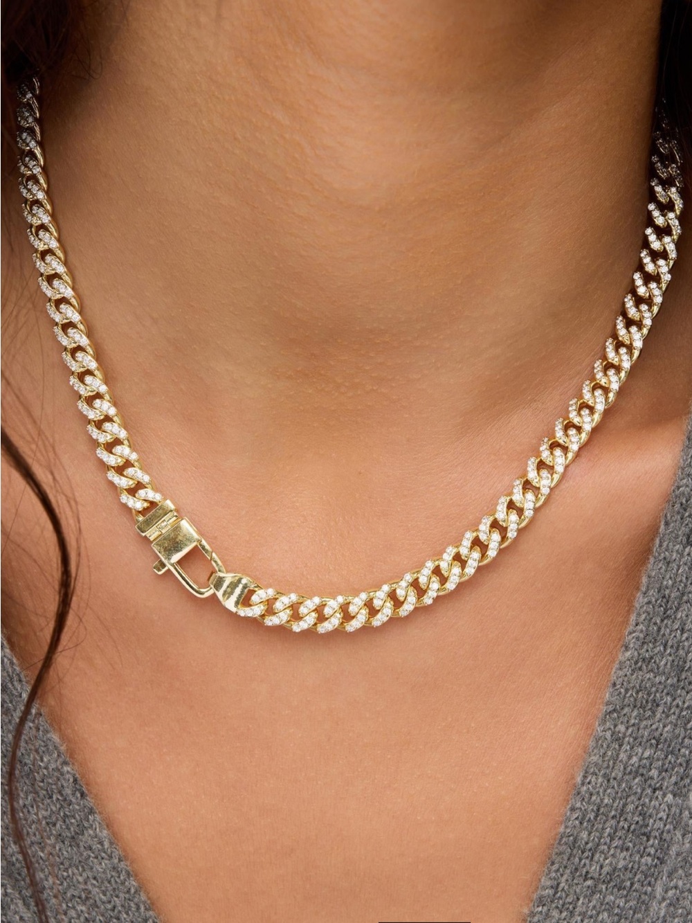 Melinda Maria Gold “Pavé Julian Cuban Chain Necklace 6.8mm”